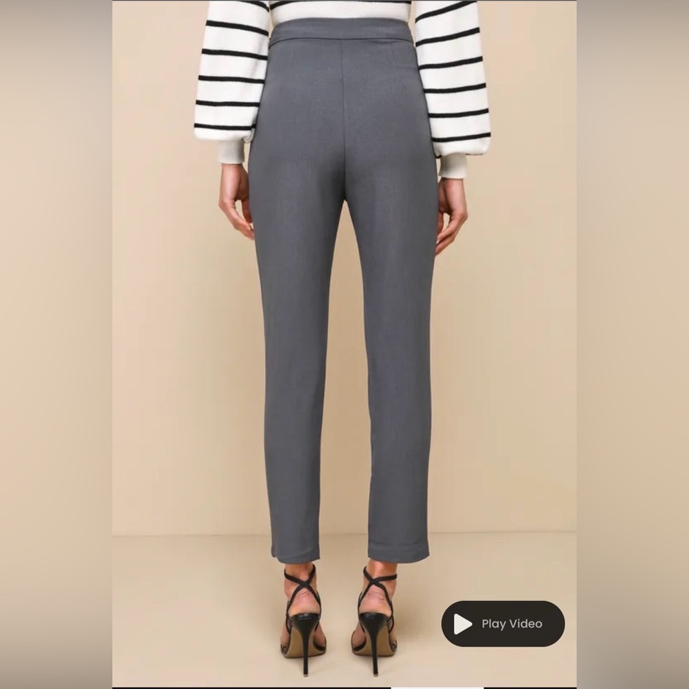 Lulu's Charcoal Gray High Rise Straight Leg Slacks - Picture 2 of 10